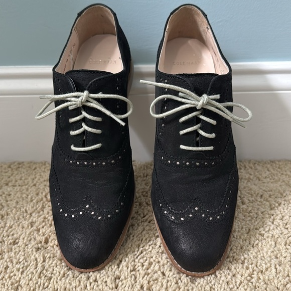 Cole Haan Black & Gray  Suede Wingtip Lace Up Oxfords Gramercy Sz 7 - Picture 2 of 12